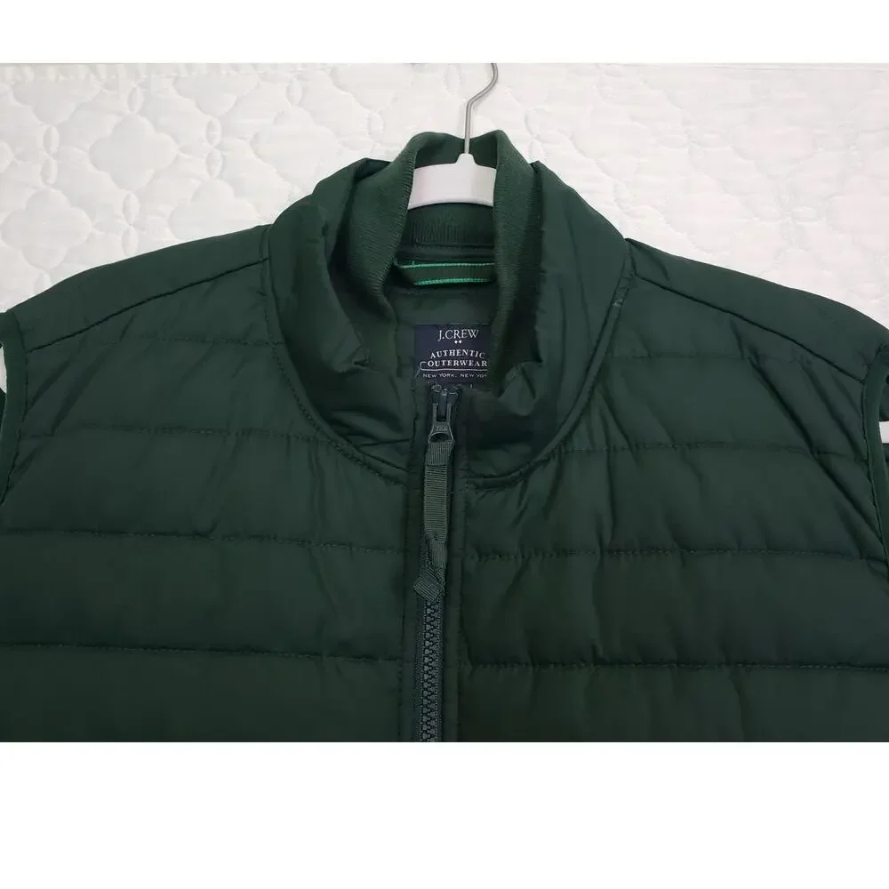 J. Crew Authentic Outerwear Mens Vest Size L Quilted Puffer Green Zip Pockets